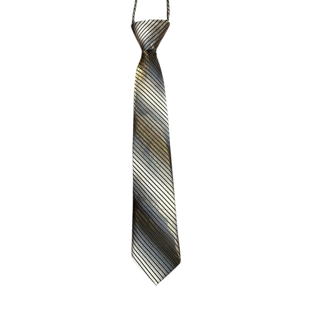 Kids Pre Tied Tie Metallic Silver Golden Shimmer Shiny Adjustable Alberto Cabale